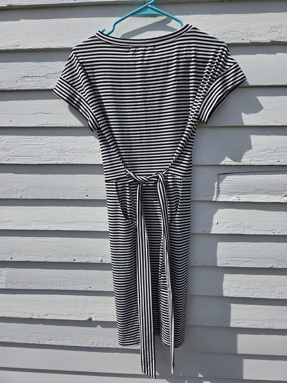 Classic Black & White Striped Midi Dress with Tie Back - Picture 7 of 9